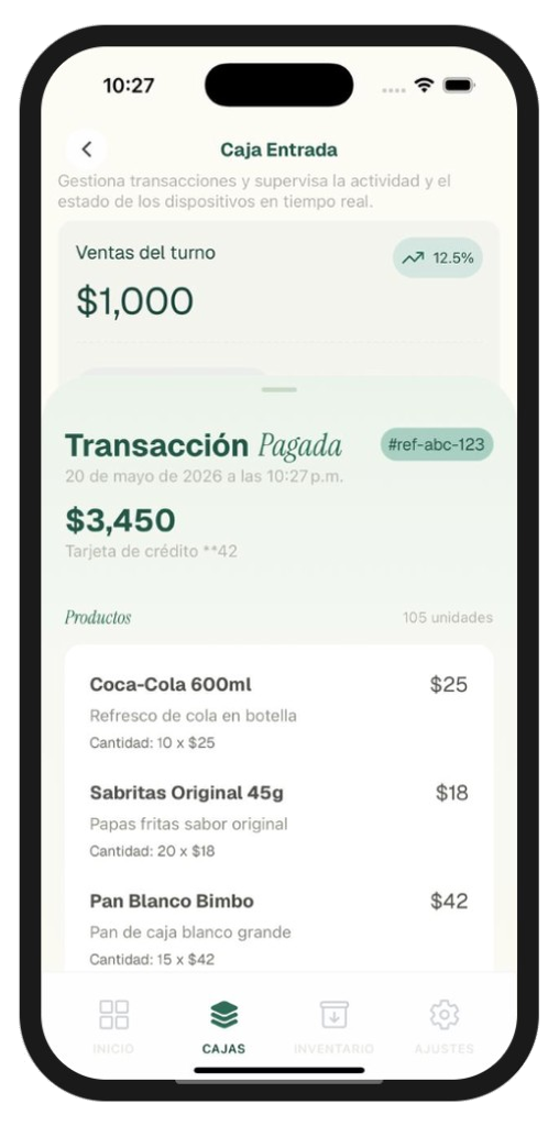 Detalle de transacción en PuntoFast